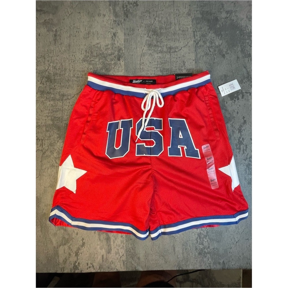 Brooklyn Cloth Red USA Athletic Mesh Shorts with White Stars M